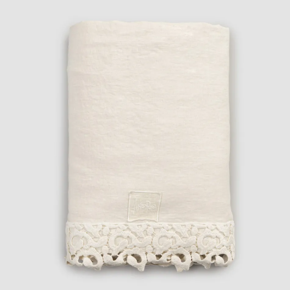 Lençol de Casal em Linho com Renda Poema, 3 Acabamentos - Dulcis Viadurini