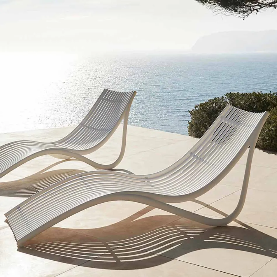 Espreguiçadeira Chaise Longue Externa, Branco ou Plástico Ecru 4 Peças - Ibiza by Vondom Viadurini