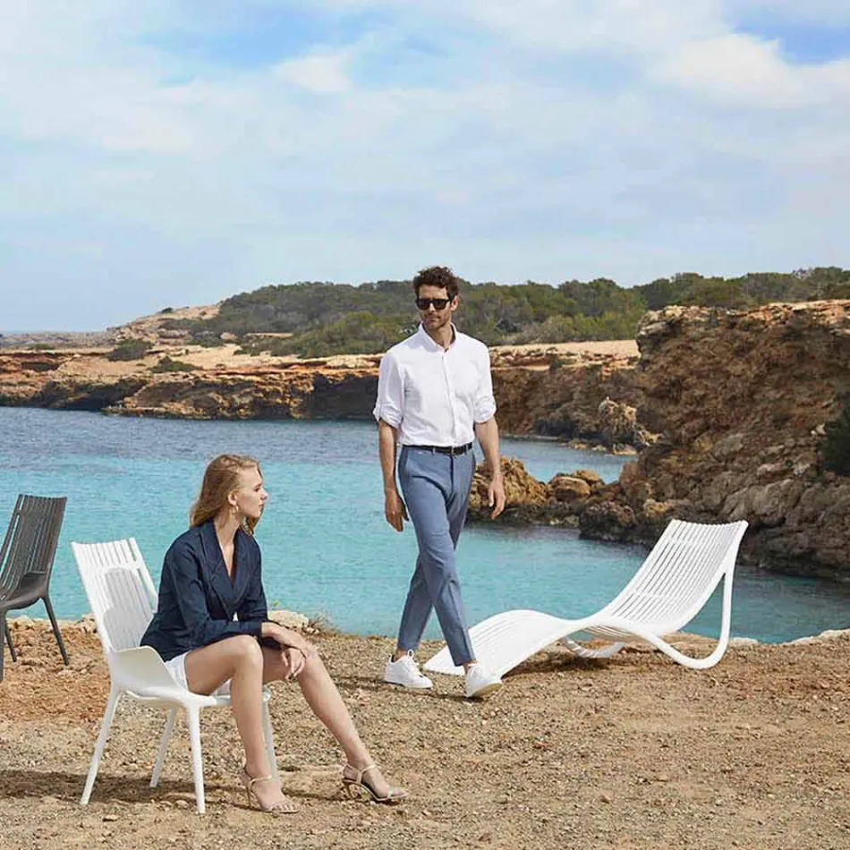 Espreguiçadeira Chaise Longue Externa, Branco ou Plástico Ecru 4 Peças - Ibiza by Vondom Viadurini