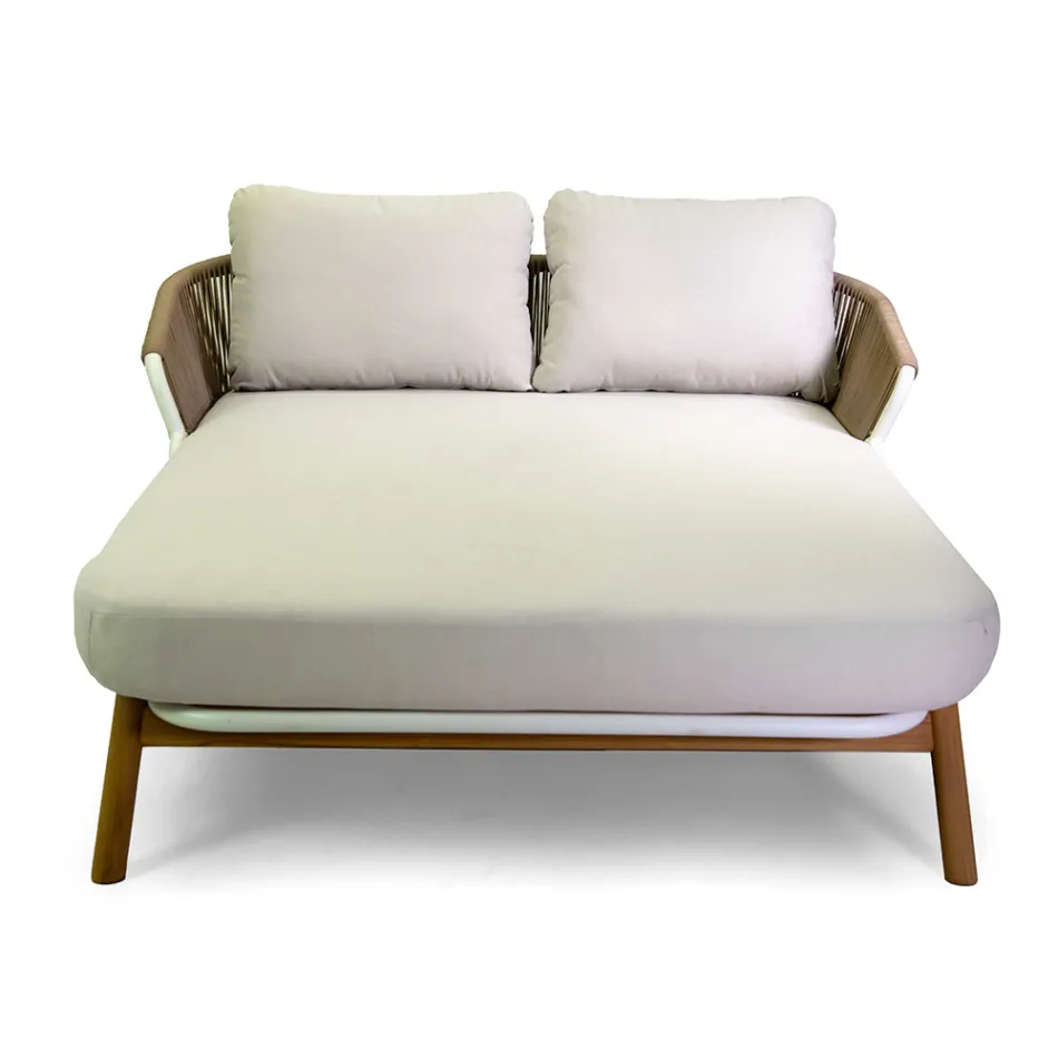 Espreguiçadeira de exterior com estrutura em teca, cordas e almofadas - Tenda Viadurini