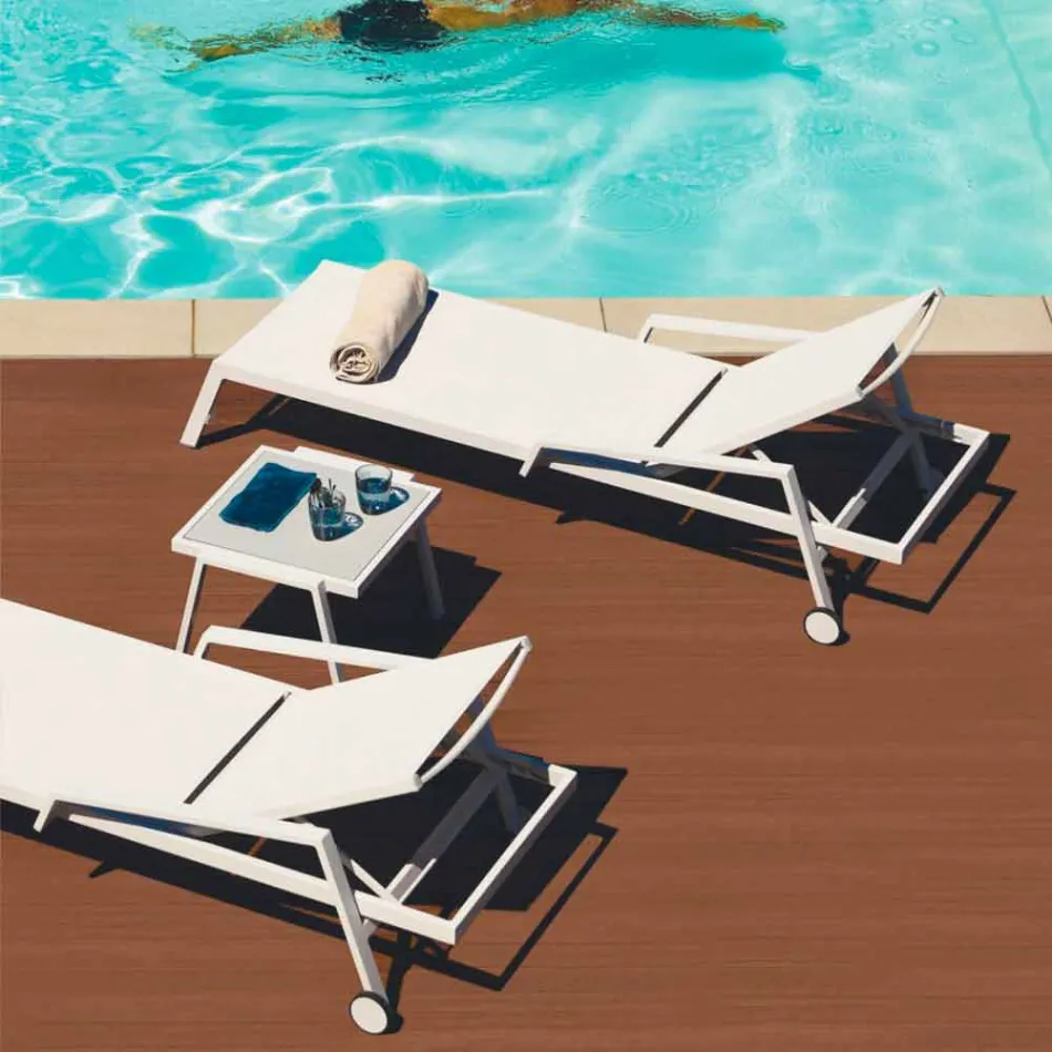 Espreguiçadeira ao ar livre em alumínio com rodas e braços Design moderno - Carmine Viadurini