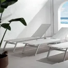 Espreguiçadeira Exterior em Alumínio e Têxtil com Rodas Retrácteis, 2 Peças - Burro Viadurini