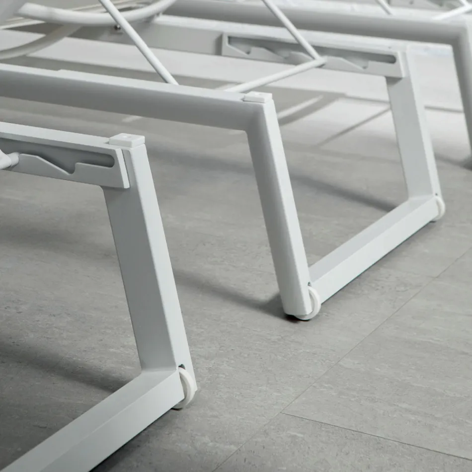 Espreguiçadeira Exterior em Alumínio e Têxtil com Rodas Retrácteis, 2 Peças - Burro Viadurini