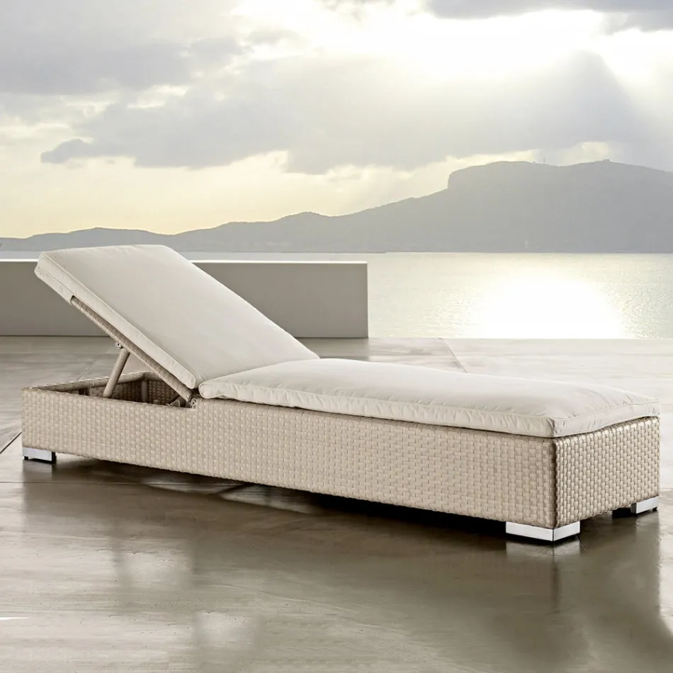 Espreguiçadeira de jardim em polirattan tecido à mão - Experia Viadurini