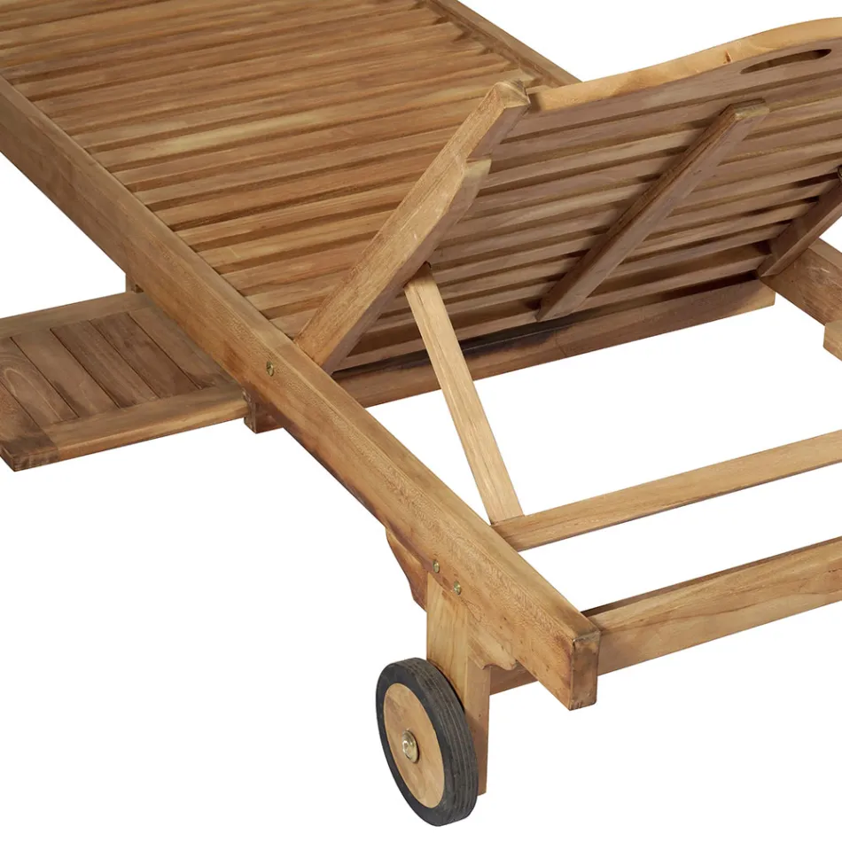 Espreguiçadeira de jardim em teca com mesa removível e rodas - Oasi Viadurini