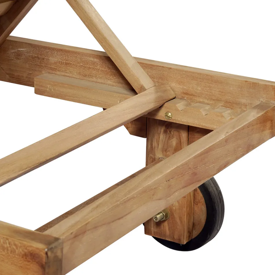 Espreguiçadeira de jardim em teca com mesa removível e rodas - Oasi Viadurini