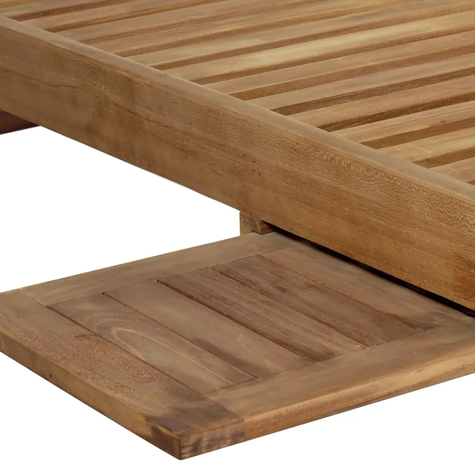 Espreguiçadeira de jardim em teca com mesa removível e rodas - Oasi Viadurini