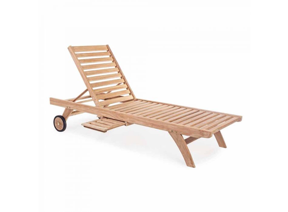 Espreguiçadeira de jardim moderna reclinável com rodas em madeira de teca - Canárias Viadurini