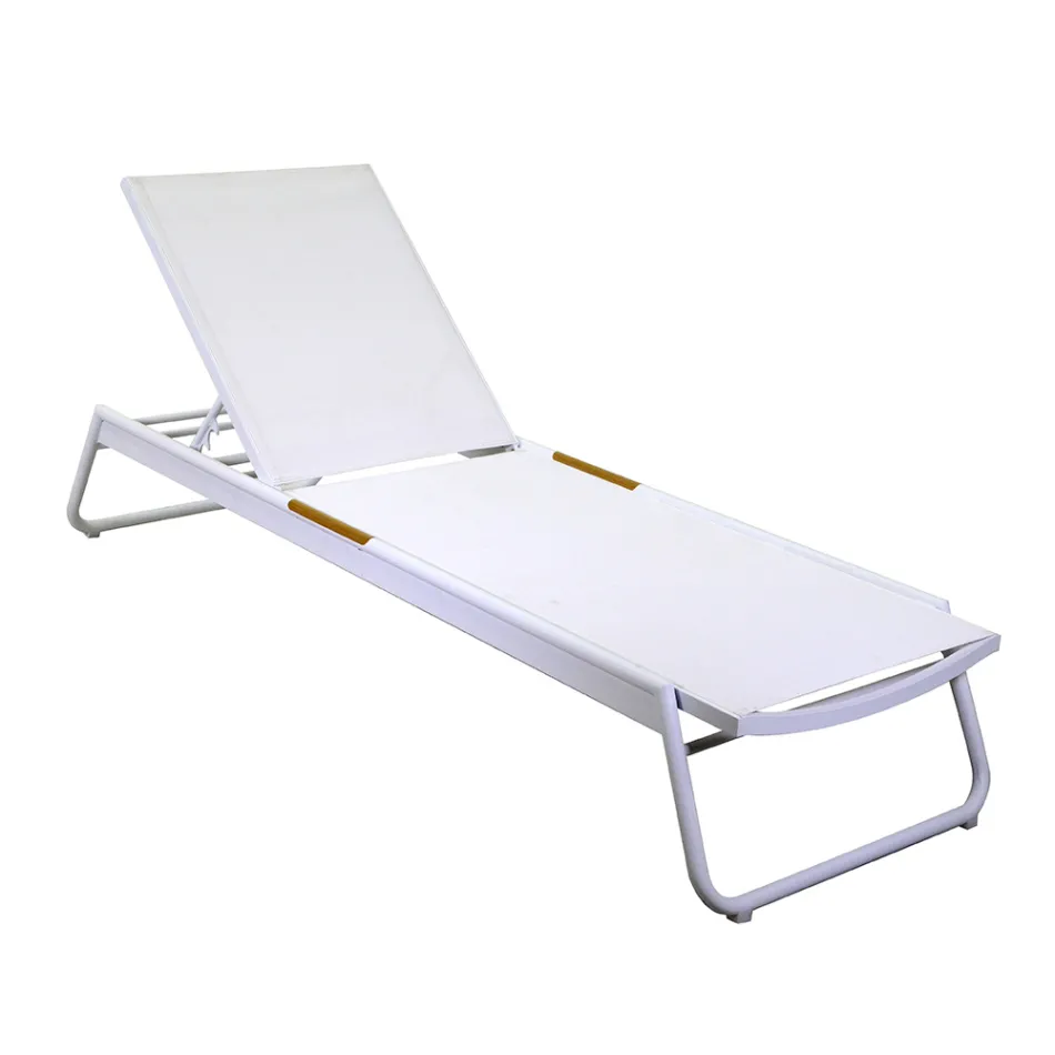 Cama de grades em alumínio e textilene com inserto em madeira de poliéster - Tinta Viadurini