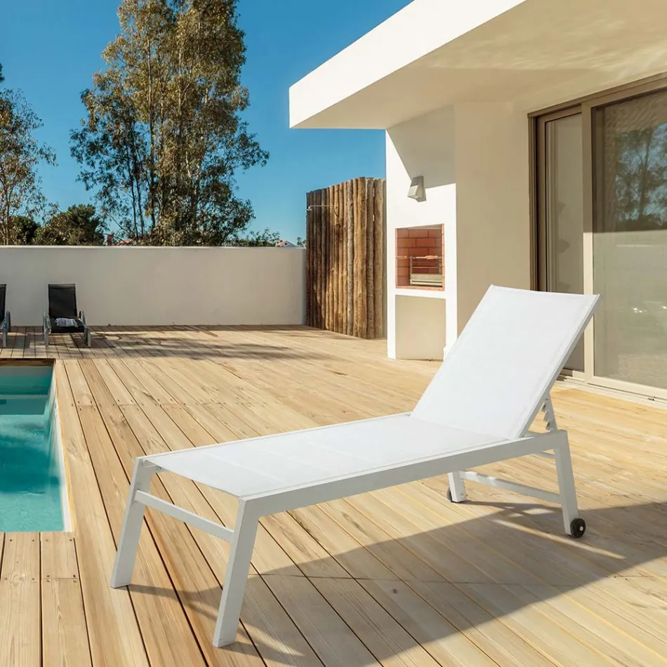 Espreguiçadeira de jardim moderna em alumínio com rodas para exteriores - Franz Viadurini