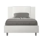 Cama de 120x200 cm com cabeceira e almofadas em couro sintético, fabricada na Itália - Olimpiadi Viadurini