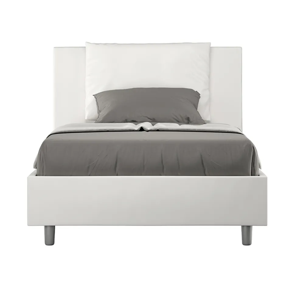 Cama de 120x200 cm com cabeceira e almofadas em couro sintético, fabricada na Itália - Olimpiadi Viadurini
