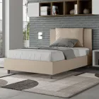 Cama de 120x200 cm com cabeceira e almofadas em couro sintético, fabricada na Itália - Olimpiadi Viadurini
