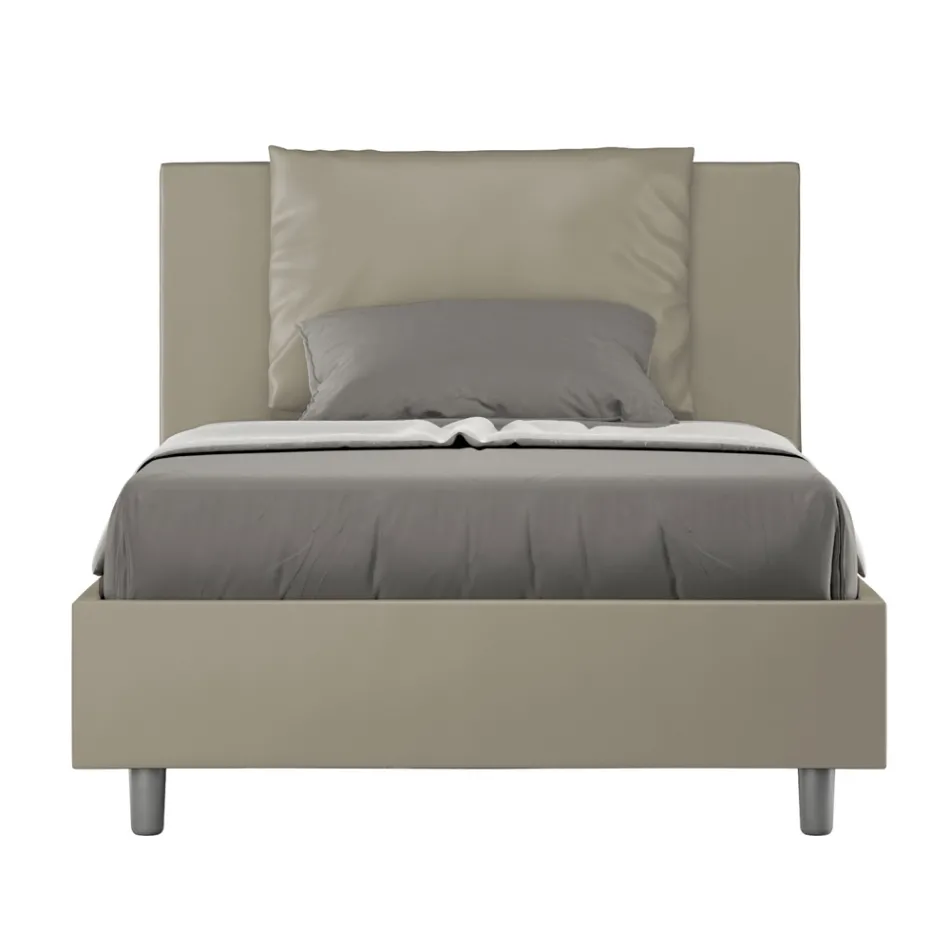 Cama de 120x200 cm com cabeceira e almofadas em couro sintético, fabricada na Itália - Olimpiadi Viadurini