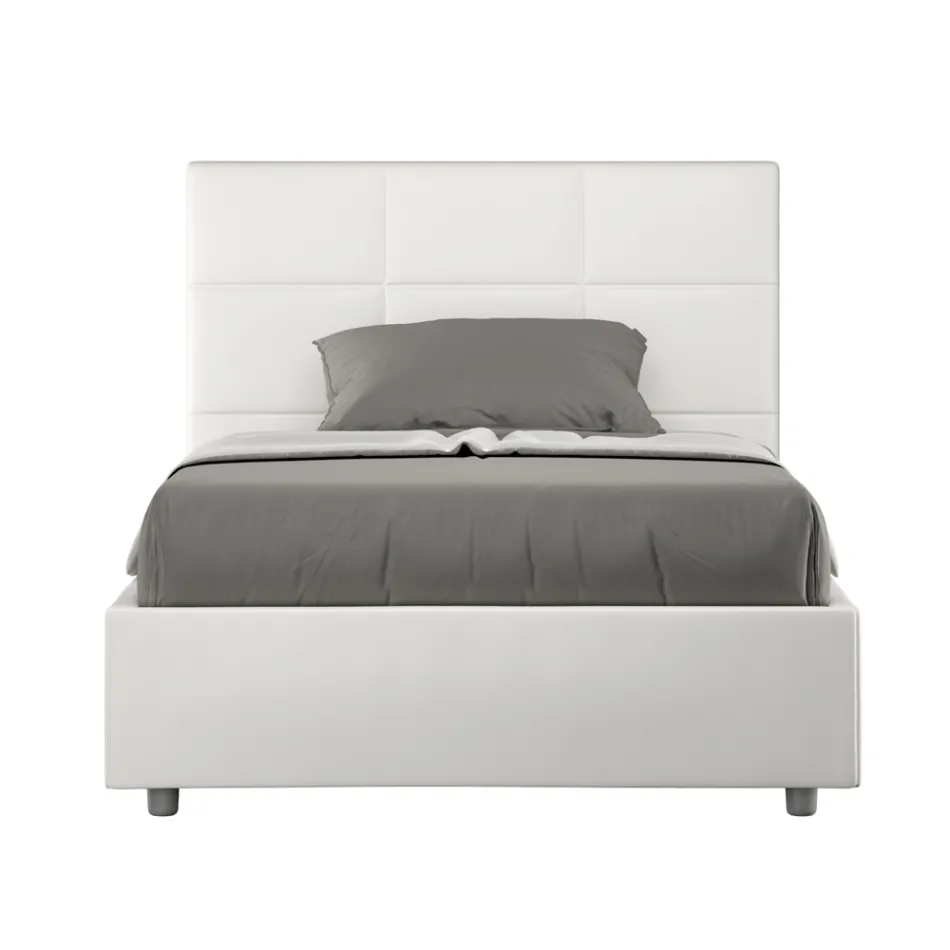 Cama de 140x200 cm com cabeceira retangular em couro sintético, fabricada na Itália - Brina Viadurini