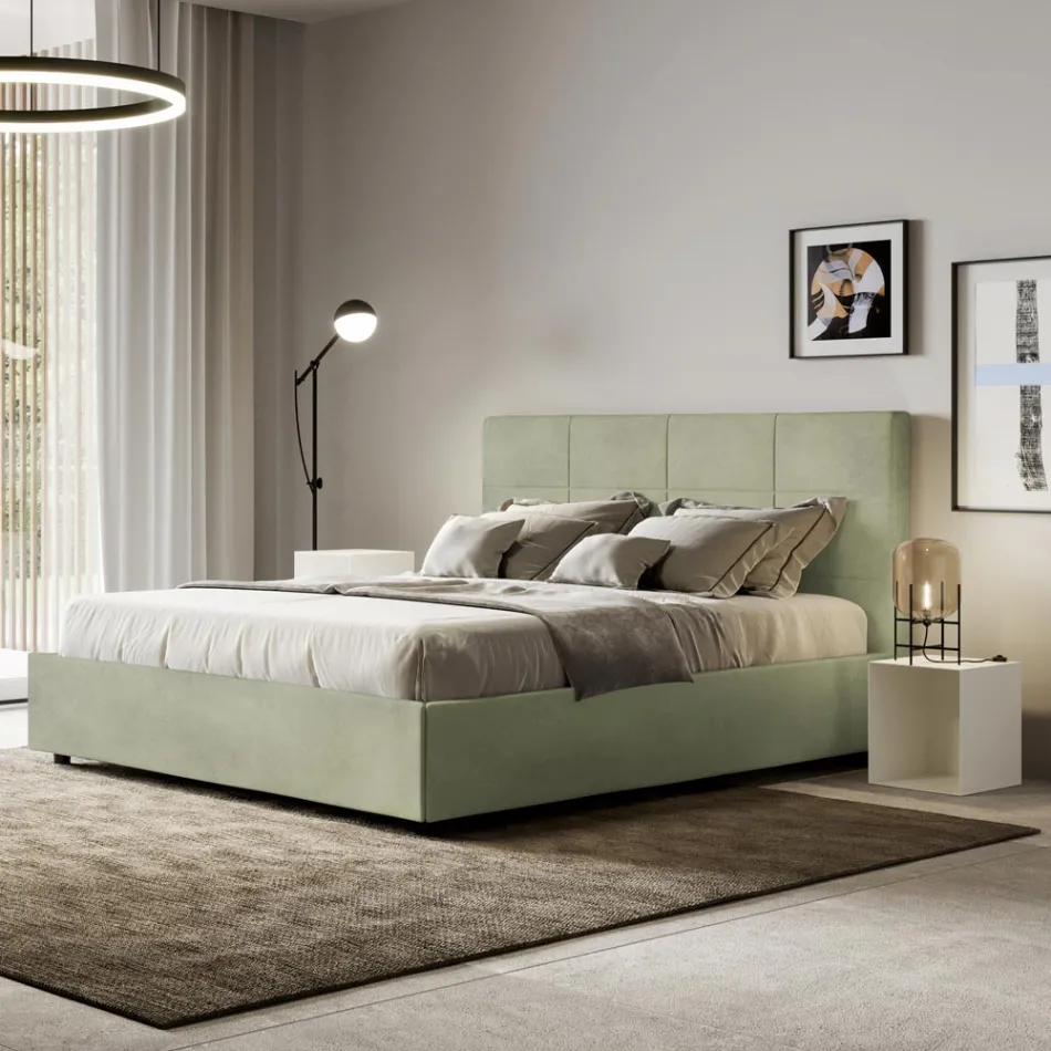 Cama de 160x200 cm com cabeceira retangular em microfibra, fabricada na Itália - Brina Viadurini