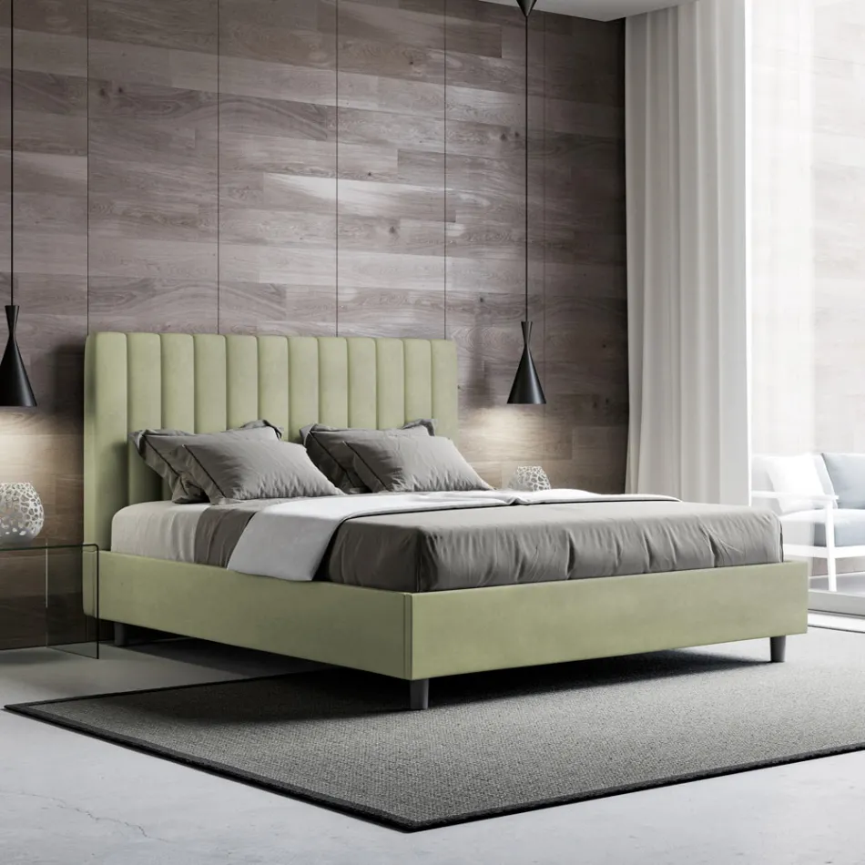 Cama de microfibra 160x200 cm com linhas verticais simétricas, fabricada na Itália - Glove Viadurini