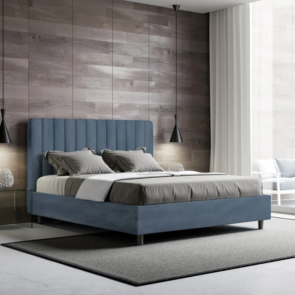 Cama de microfibra 160x200 cm com linhas verticais simétricas, fabricada na Itália - Glove Viadurini