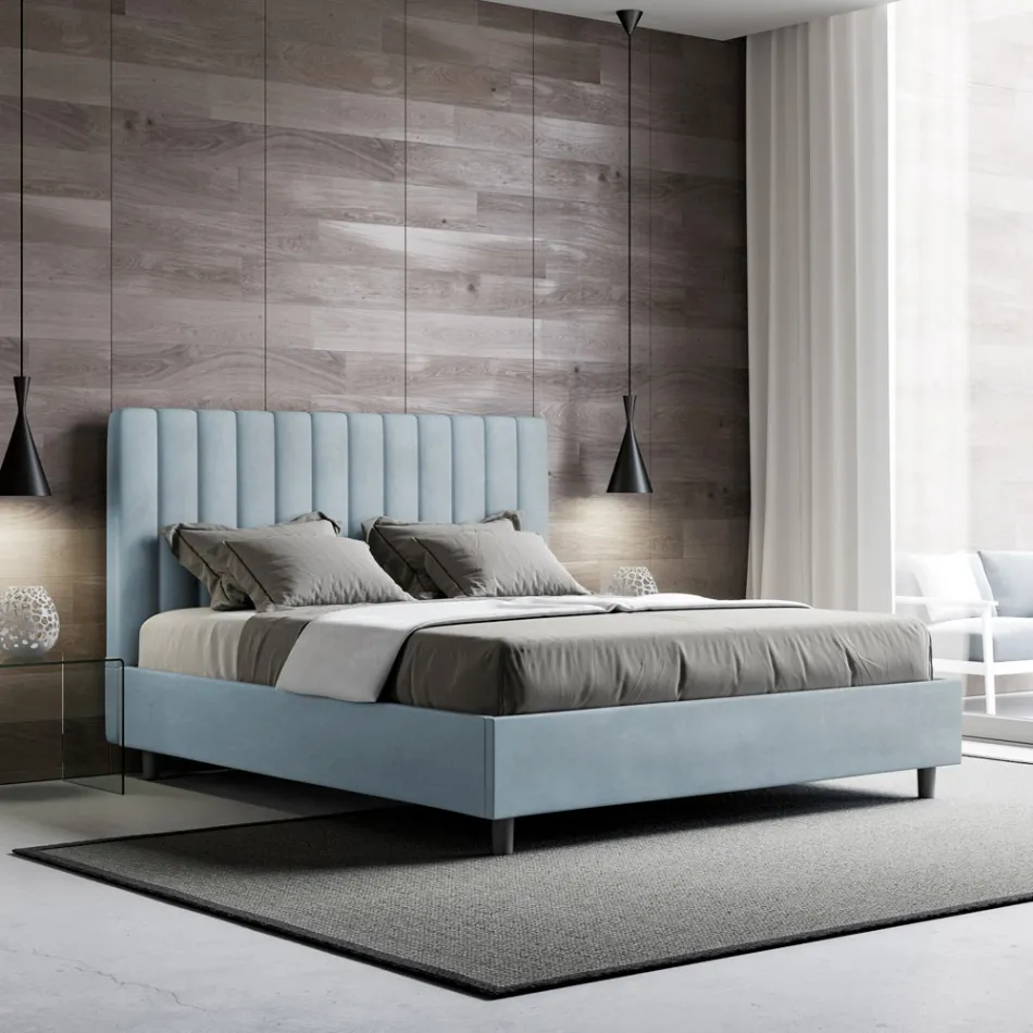 Cama de microfibra 160x200 cm com linhas verticais simétricas, fabricada na Itália - Glove Viadurini