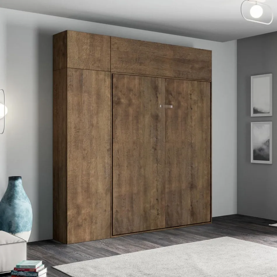 Cama Queen Size com Dobrável Vertical com Coluna e Móvel de Parede - Magicompare Viadurini