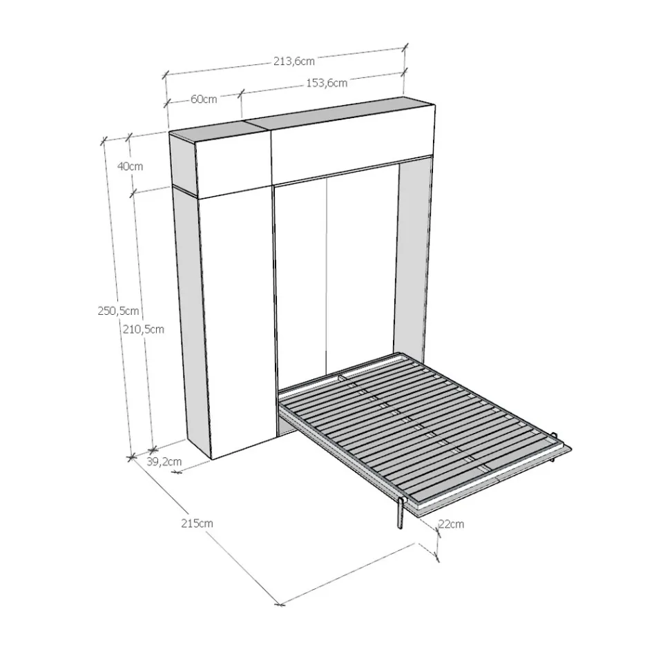 Cama francesa dobrável vertical com armário de parede e coluna - Magicompare Viadurini