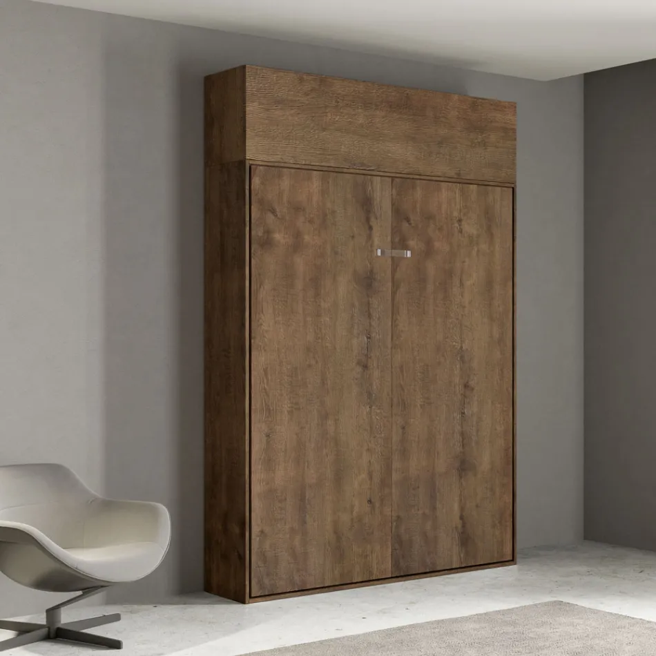 Cama francesa dobrável vertical com armário de parede - Magicompare Viadurini