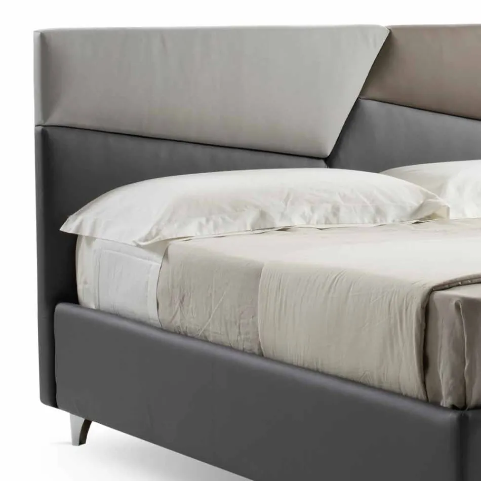 Cama com Recipiente Duplo Estofado em Couro Falso Made in Italy - Raggino Viadurini