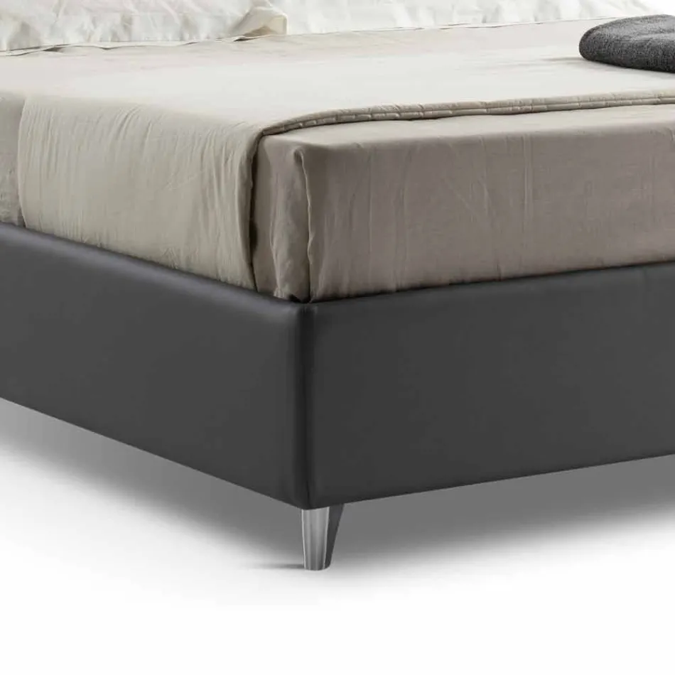 Cama com Recipiente Duplo Estofado em Couro Falso Made in Italy - Raggino Viadurini