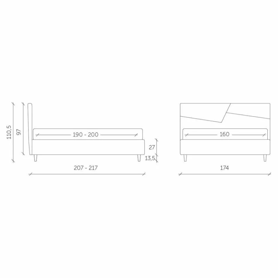 Cama com Recipiente Duplo Estofado em Couro Falso Made in Italy - Raggino Viadurini