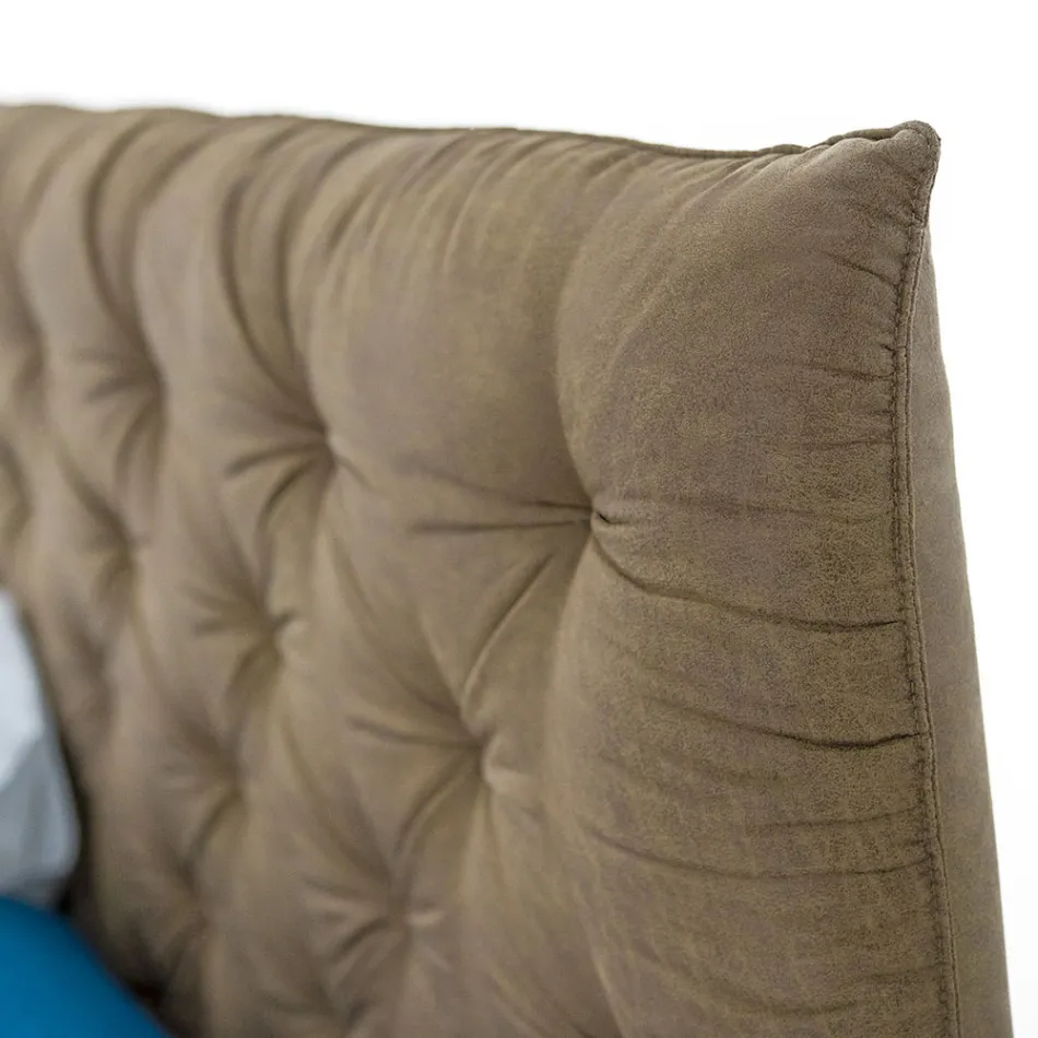 Cama dupla estofada em tecido ou couro ecológico fabricada na Itália - Euro Viadurini