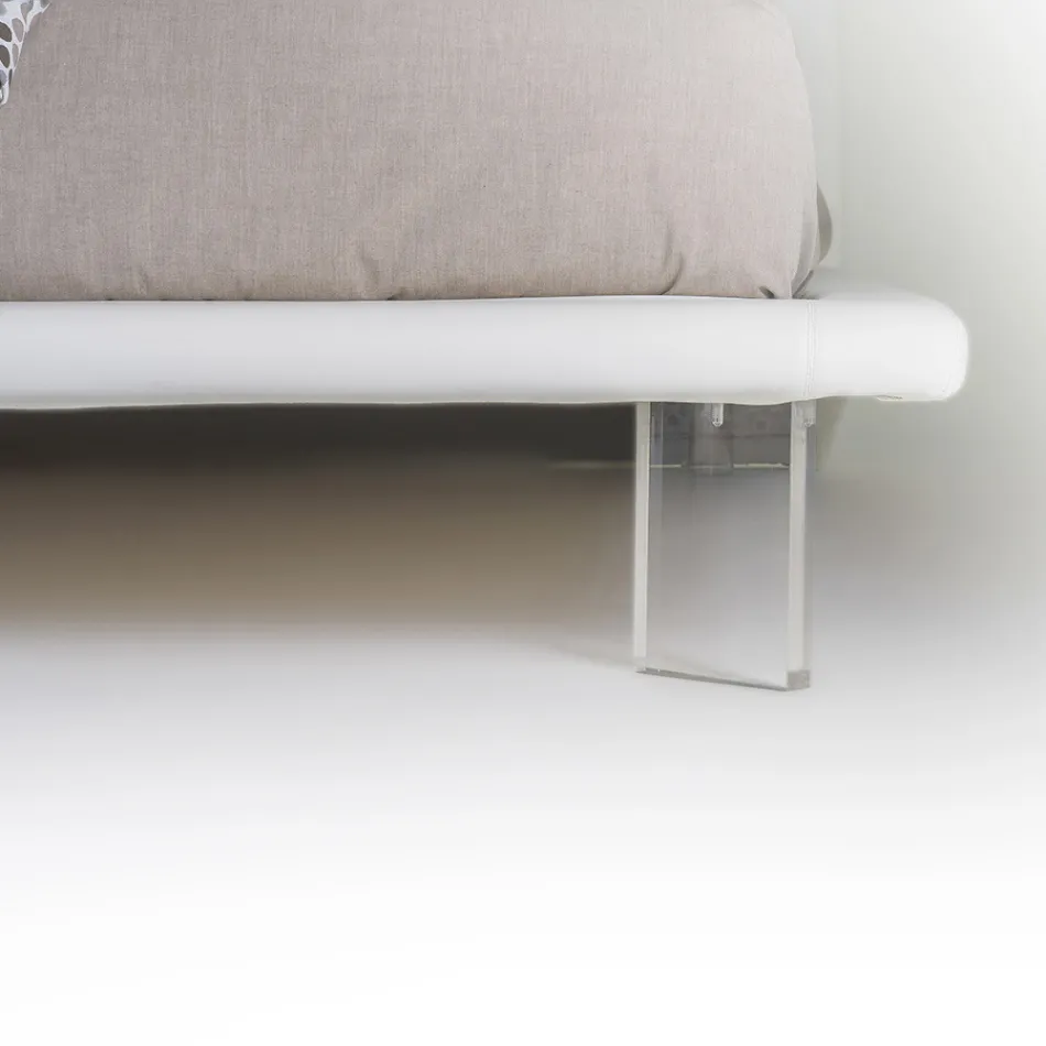 Cama de casal estofada em couro ecológico ou tecido fabricado na Itália - Armonica Viadurini