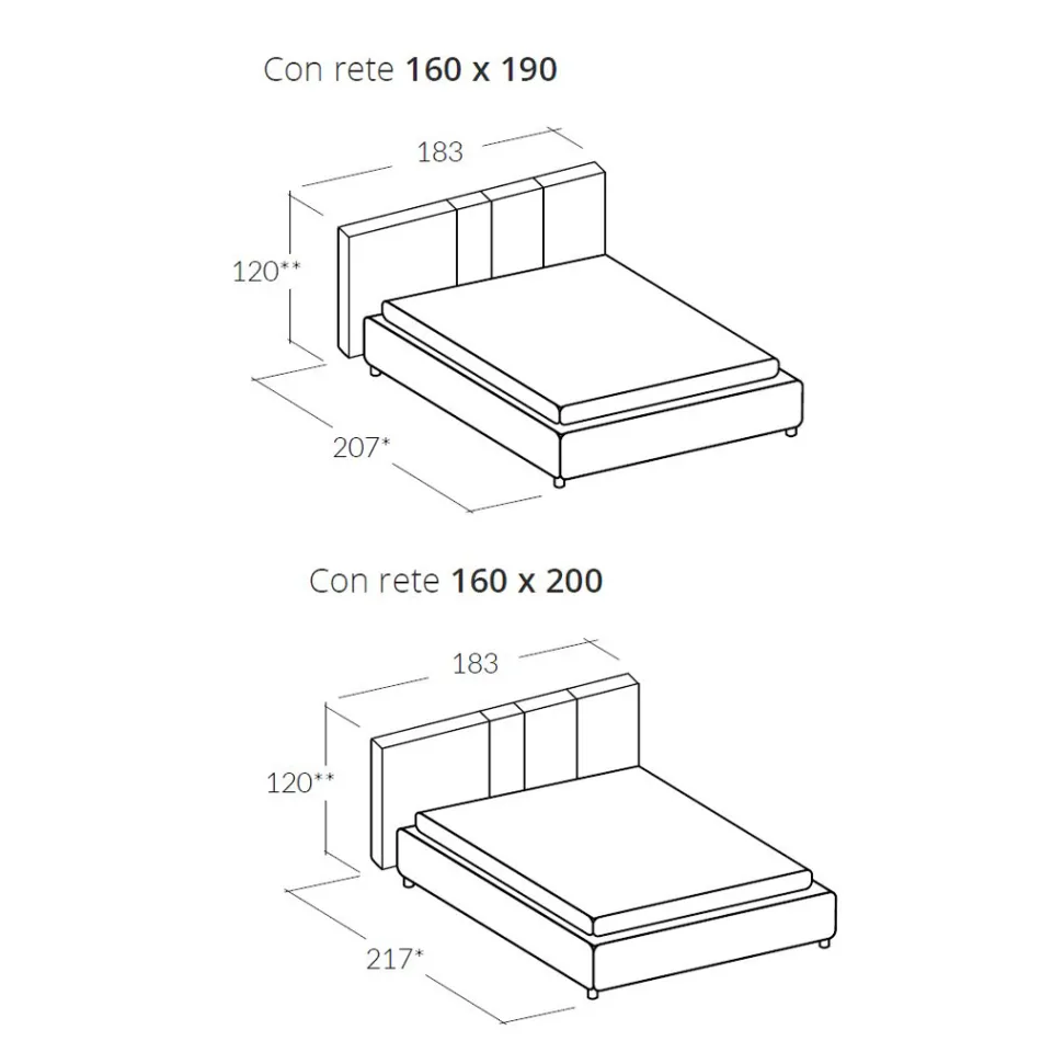 Cama de casal estofada moderna com dobras ou design acolchoado - Thomas Viadurini