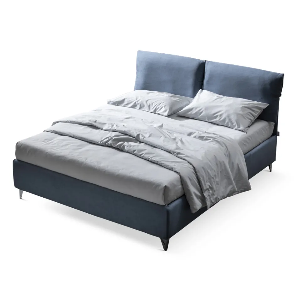 Cama de casal 160x190 com almofadas que envolvem toda a cabeceira - Charme Viadurini