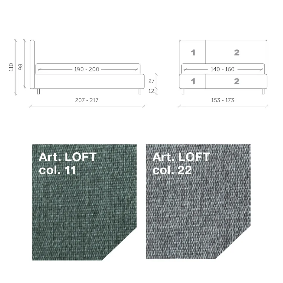 Cama de casal 160x190 com acabamento assimétrico em dois tons - Jasmine Viadurini