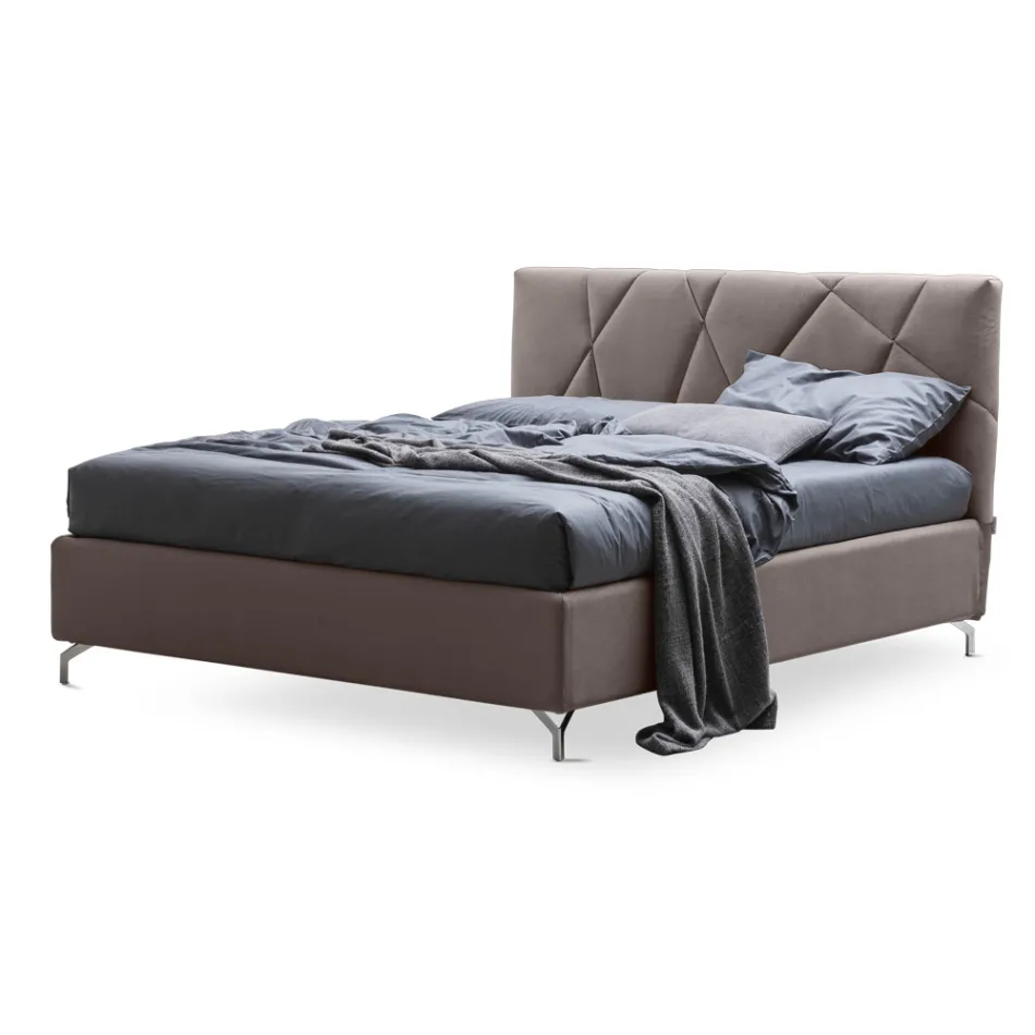 Cama de casal 160x190 com acabamento em quilting geométrico - Ciottolino Viadurini