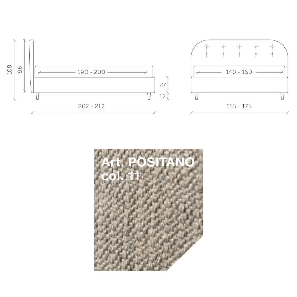 Cama de casal 160x190 com linhas curvas e botões Made in Italy - Oriente Viadurini