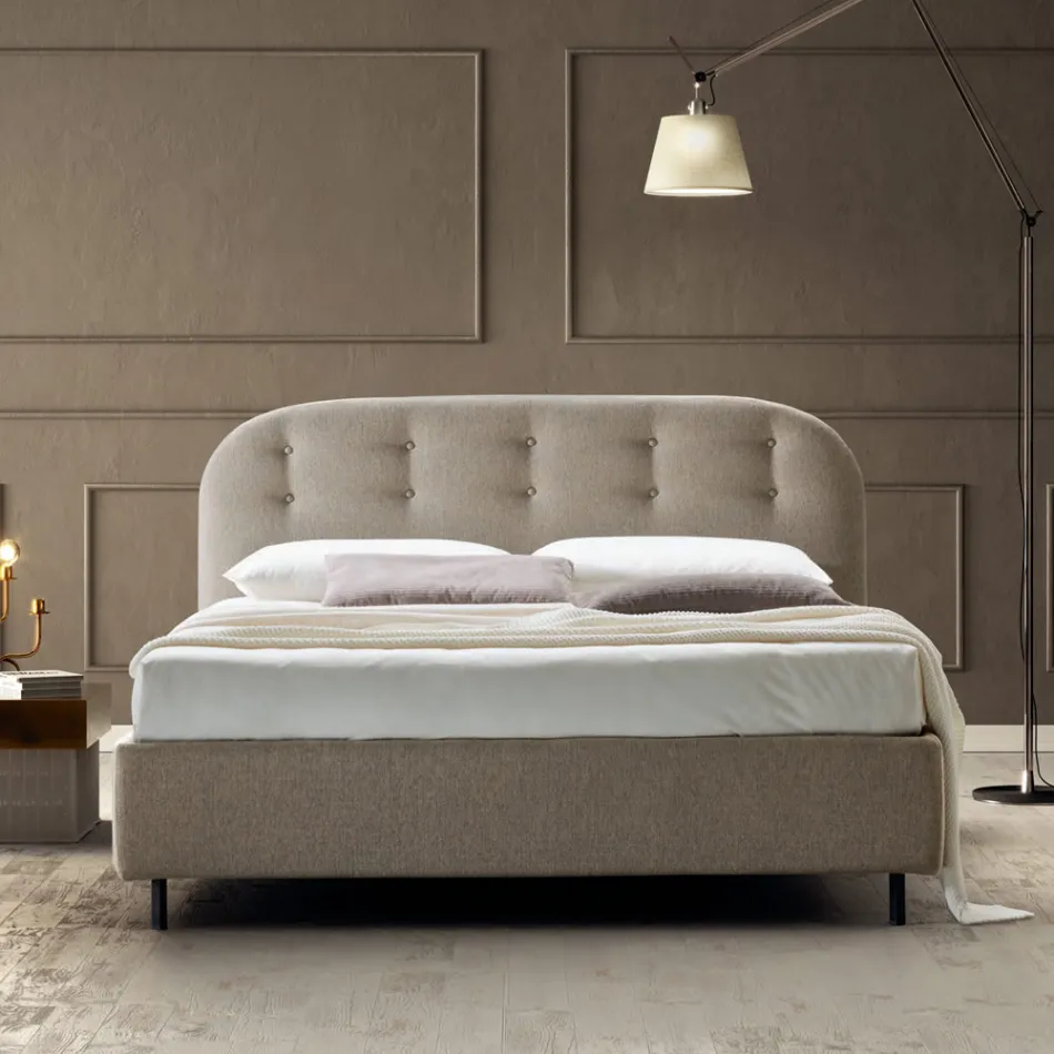 Cama de casal 160x190 com linhas curvas e botões Made in Italy - Oriente Viadurini