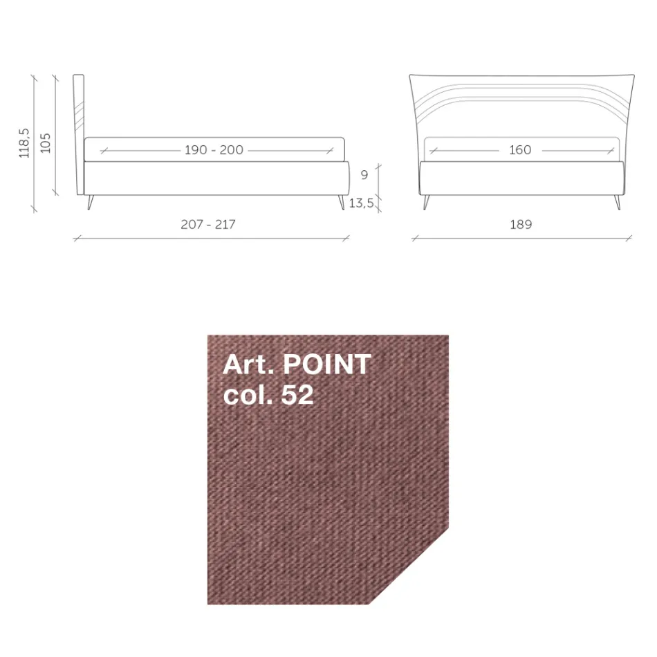 Cama de casal 160x190 com linhas curvas e faixa dupla acolchoada - Gioie Viadurini