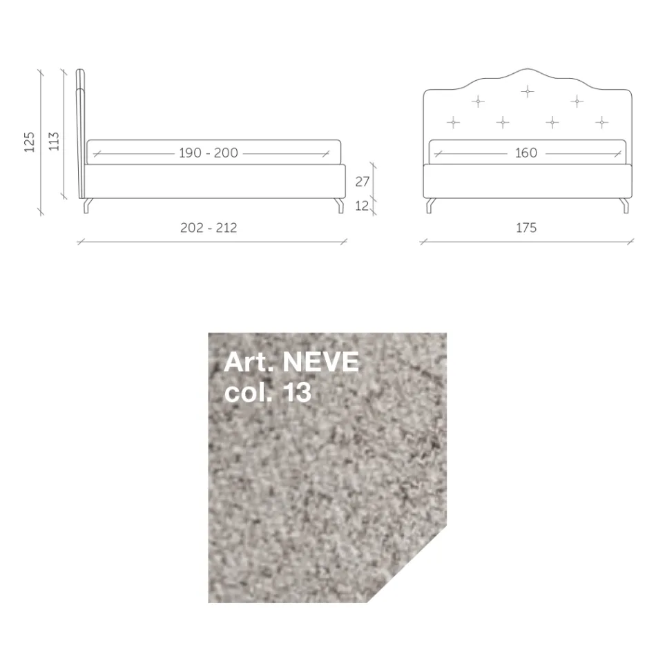 Cama de casal 160x190 com cabeceira perimetral com babados e botões - Rest Viadurini