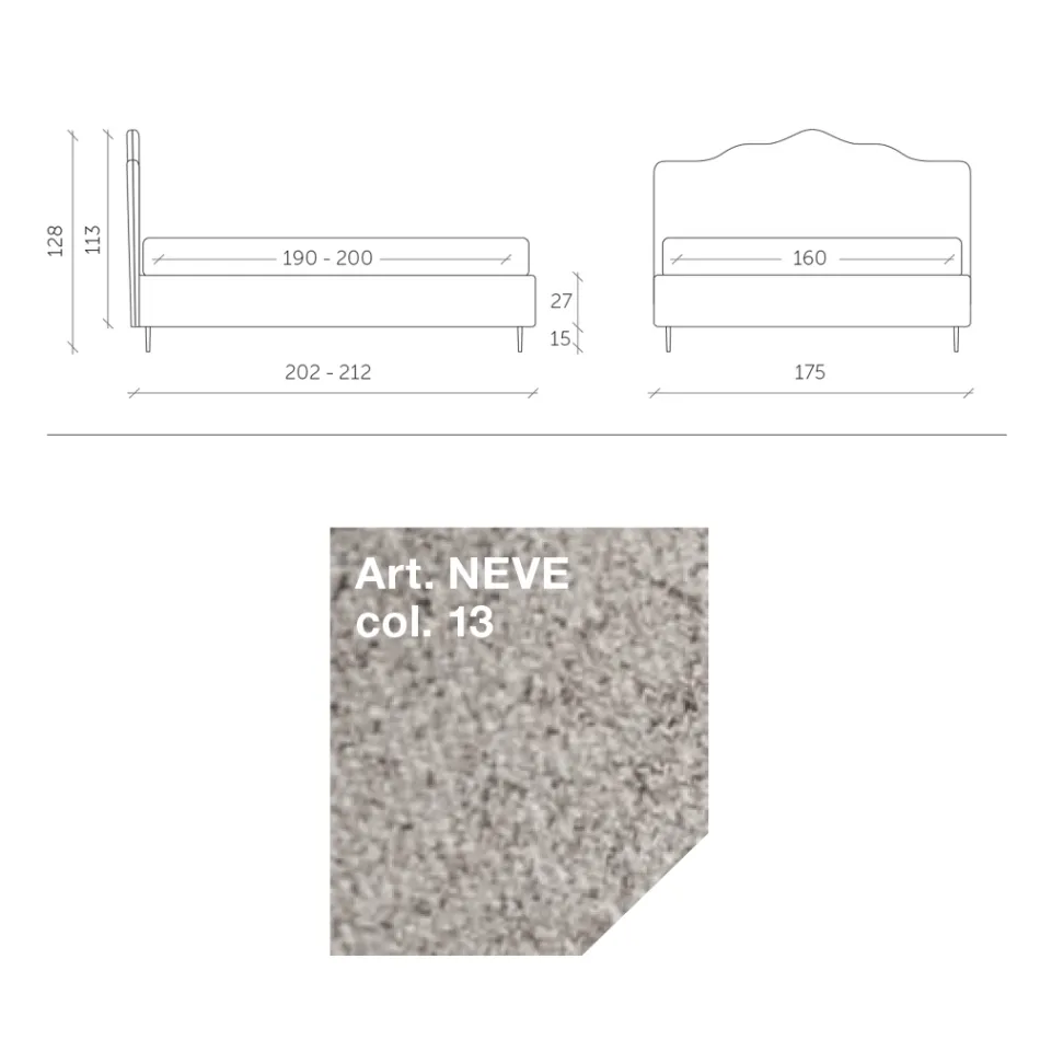 Cama de casal 160x190 com cabeceira perimetral de babados Made in Italy - Rest Viadurini