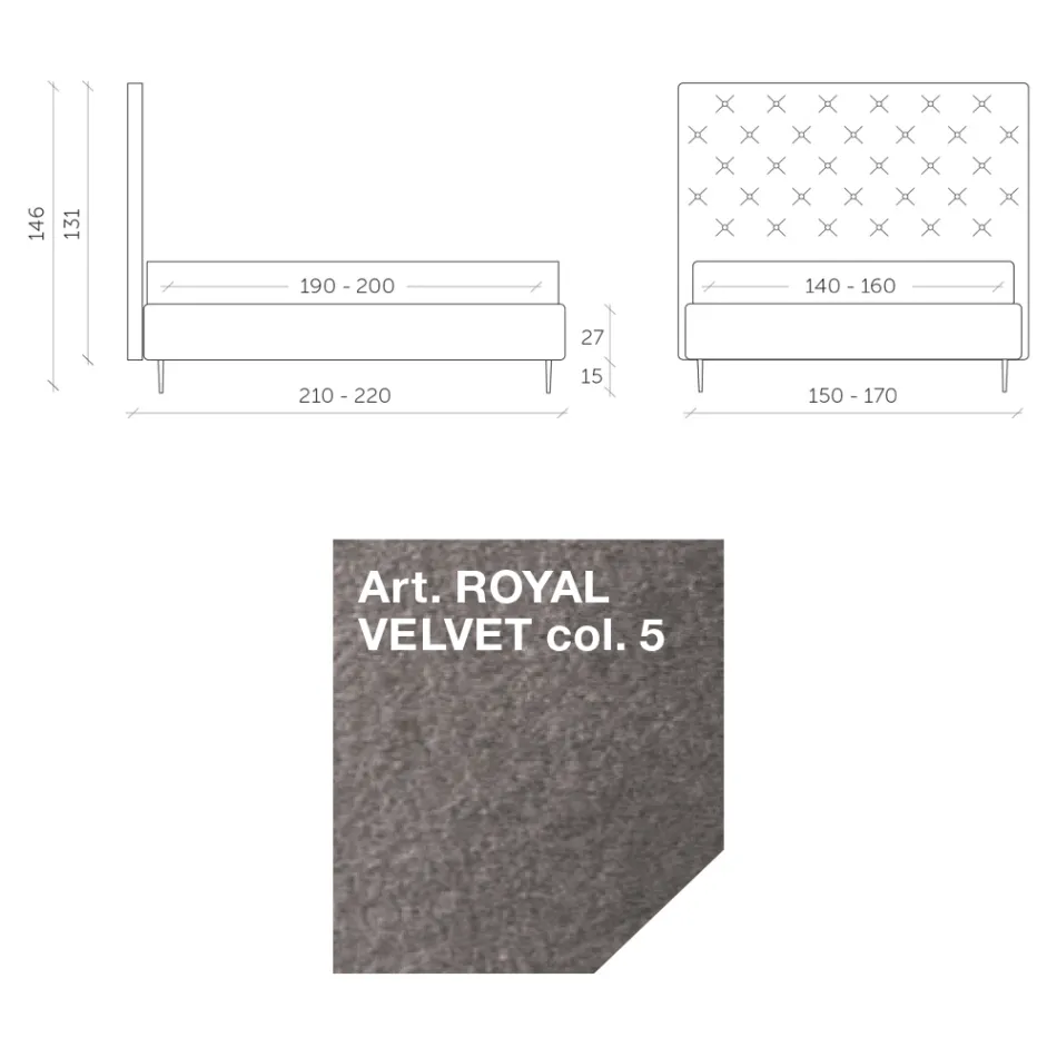 Cama de casal 160x190 com cabeceira alta e acolchoada Made in Italy - Sallie Viadurini