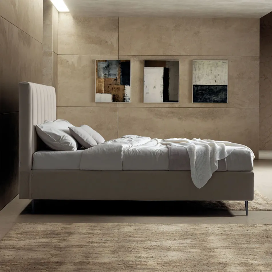 Cama de casal 160x190 com acolchoado com faixas verticais largas - Magan Viadurini