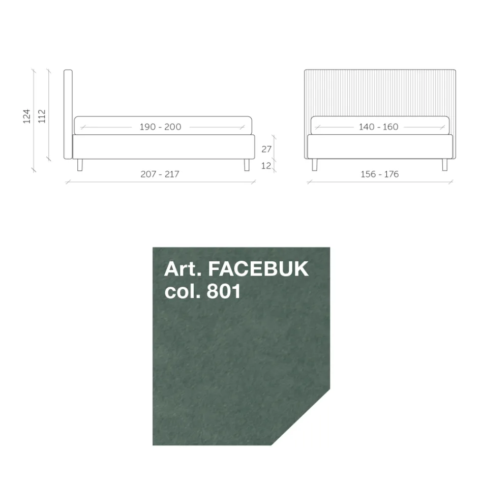 Cama de casal 160x190 com acolchoado de faixa estreita multi-listras - Meduse Viadurini