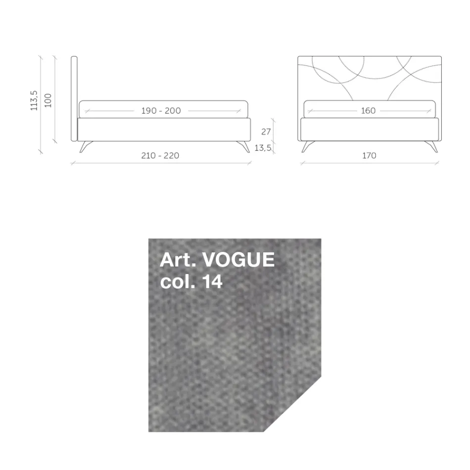 Cama de casal 160x190 com acolchoado de curvas cruzadas - Girassol Viadurini