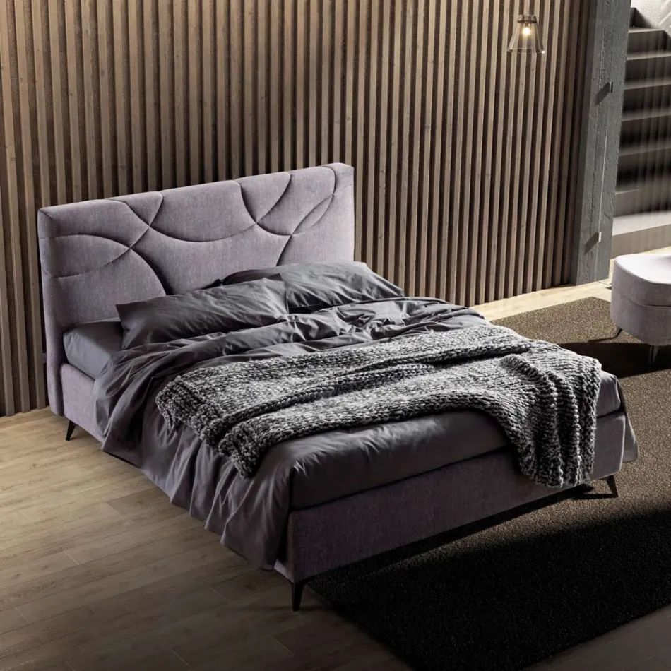 Cama de casal 160x190 com acolchoado de curvas cruzadas - Girassol Viadurini