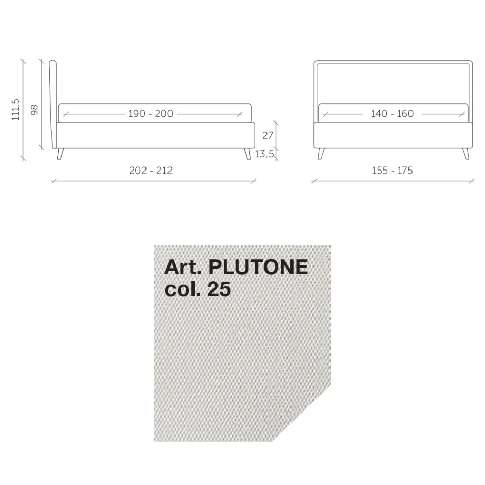 Cama de casal 160x190 em tecido com pés de metal Made in Italy - Dreams Viadurini