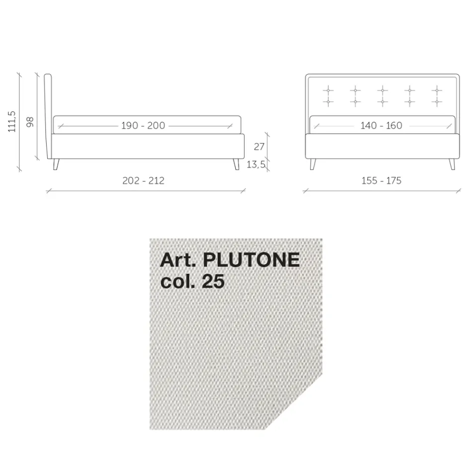 Cama de casal 160x190 em tecido com cabeceira com botões Made in Italy - Dreams Viadurini