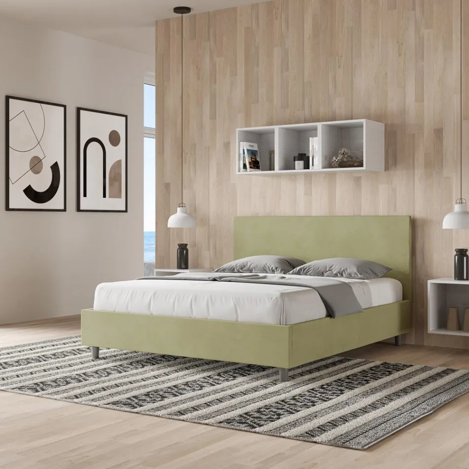 Cama de casal 160x200 cm com cabeceira em microfibra, fabricada na Itália - Pallone Viadurini