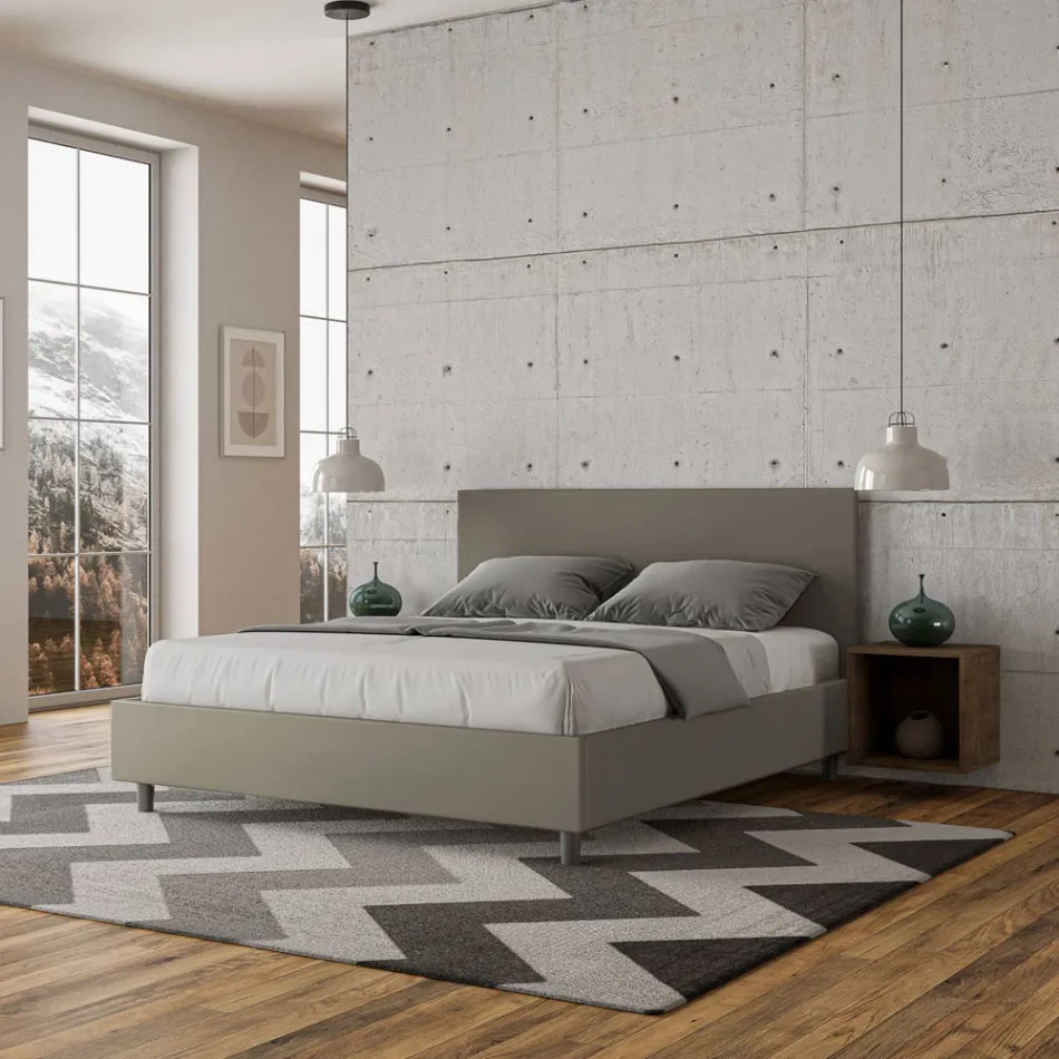 Cama de casal 160x200 cm com cabeceira em couro sintético, fabricada na Itália - Pallone Viadurini