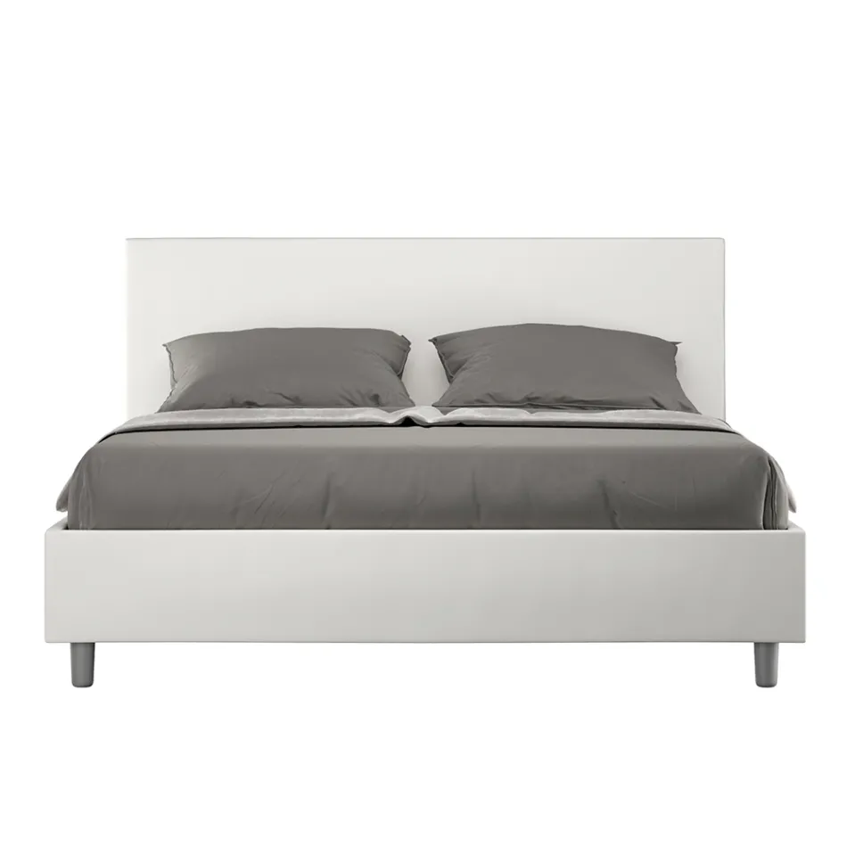 Cama de casal 160x200 cm com cabeceira em couro sintético, fabricada na Itália - Pallone Viadurini